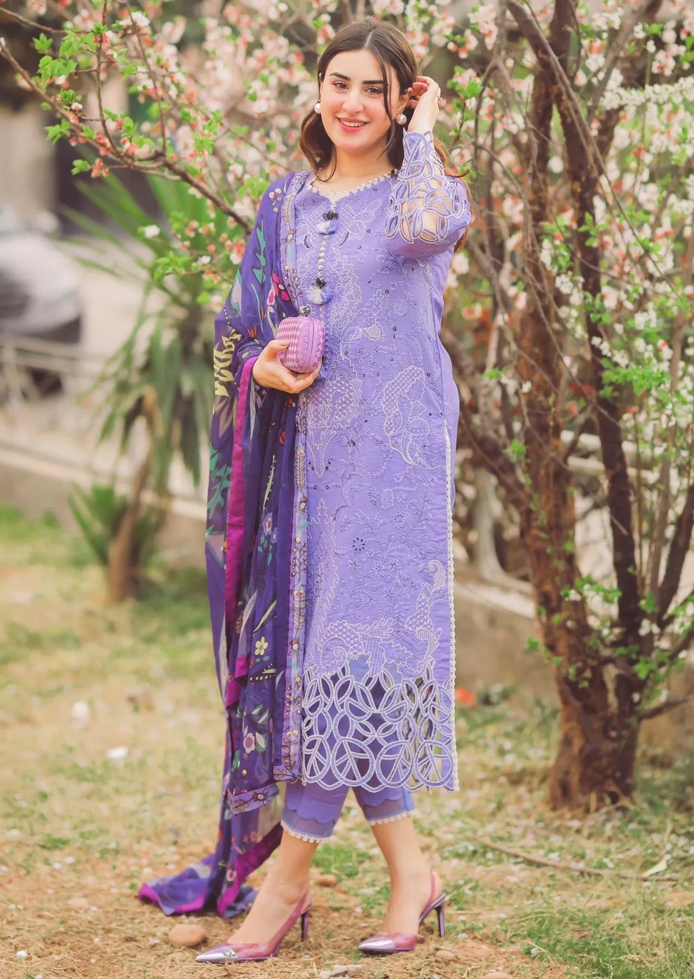 MUSHQ - 3PC LAWN EMBROIDERED SHIRT WITH SILK PRINTED DUPATTA AND TROUSER DM 1026