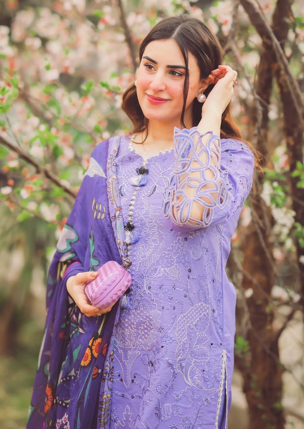 MUSHQ - 3PC LAWN EMBROIDERED SHIRT WITH SILK PRINTED DUPATTA AND TROUSER DM 1026