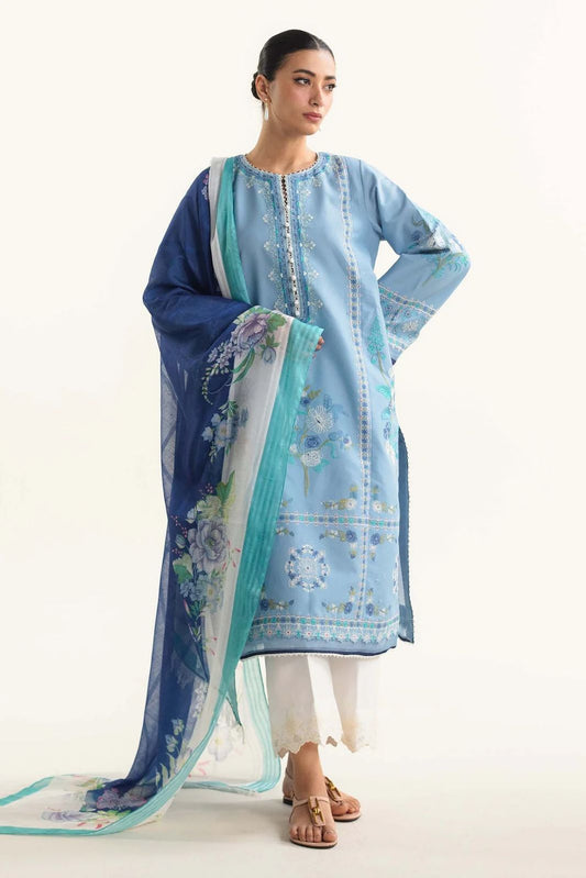 ZARA SHAH JAHAN - 3PC LAWN EMBROIDERED SHIRT WITH DIAMOND PRINTED DUPATTA AND TROUSER DM 1039