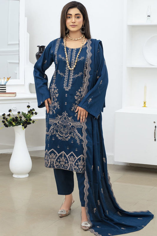 VISCOUS EMBROIDRE 3 PC SUIT  WITH VISCOUS SHAWL AND TROUSER DM-1044