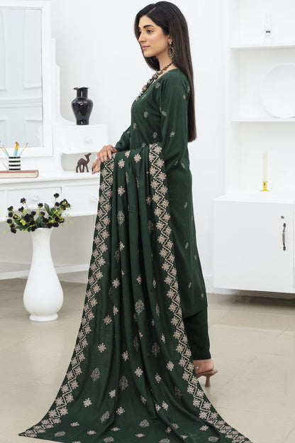 VISCOUS EMBROIDRE 3 PC SUIT  WITH VISCOUS SHAWL AND TROUSER DM-1045